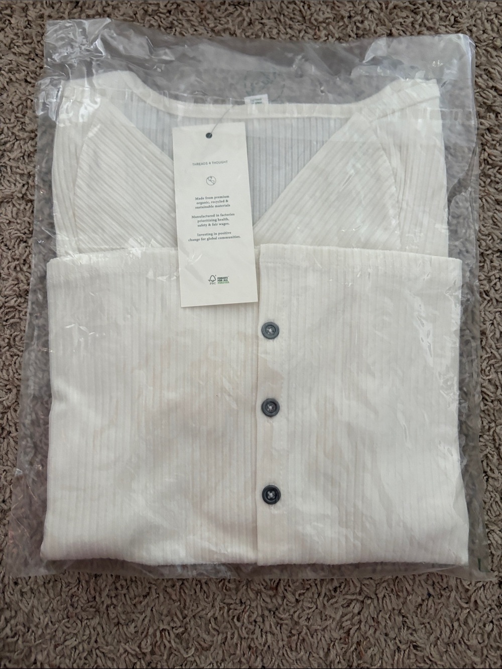 Threads 4 Thought Off White Ribbed Button-Front Tee - Picture 4 of 4